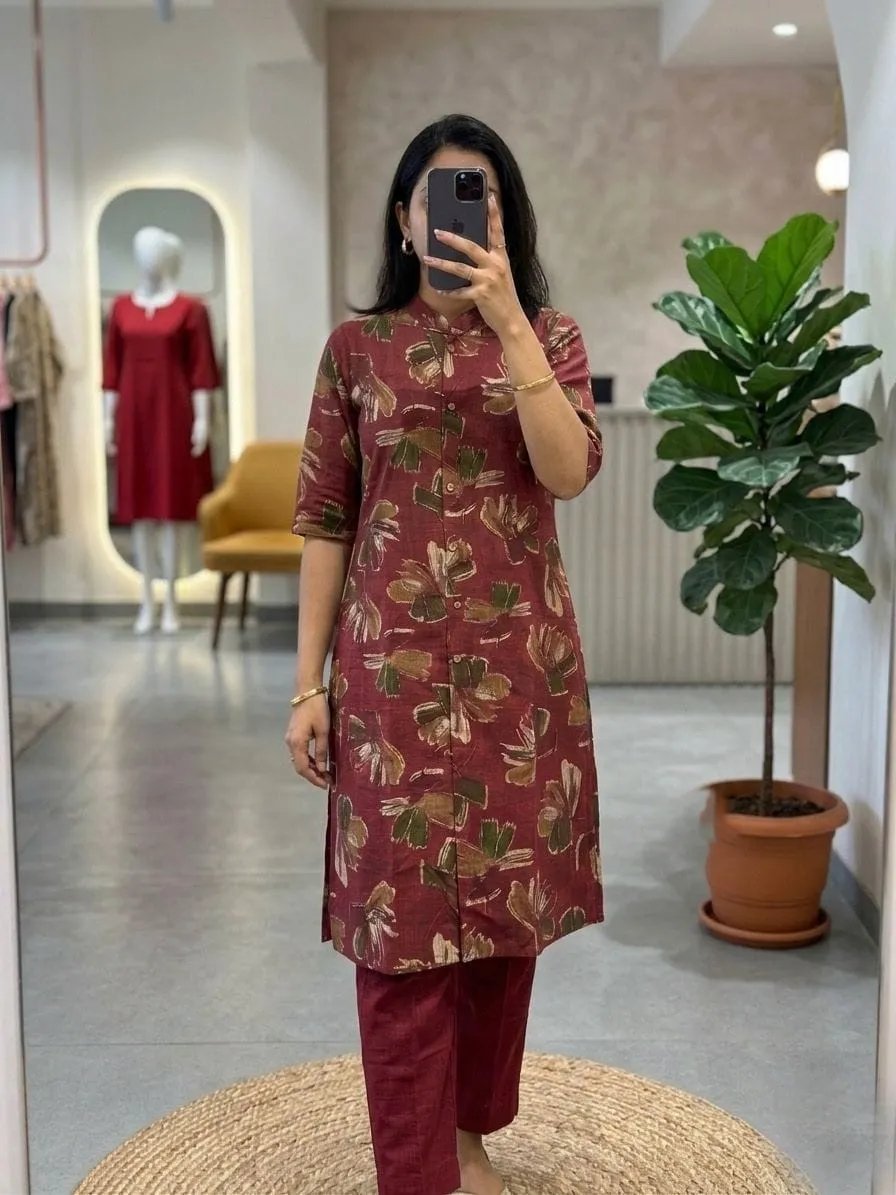 Maroon Red Floral Traditional Salwar Set